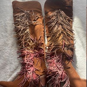 LANE junk gypsy sz 6 fringe thigh high cowgirl boots